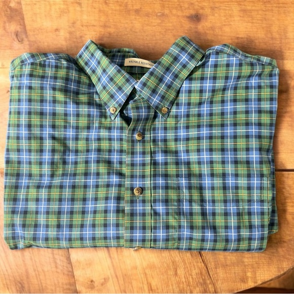 LL Bean Shirt Mens XXL Blue Green Plaid Traditional Fit - Picture 3 of 5